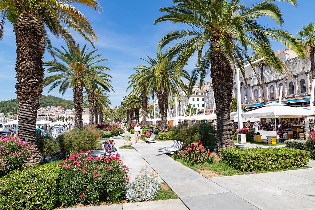 The Riva Waterfront in Split is a popular promenade next to the harbor in Split Croatia