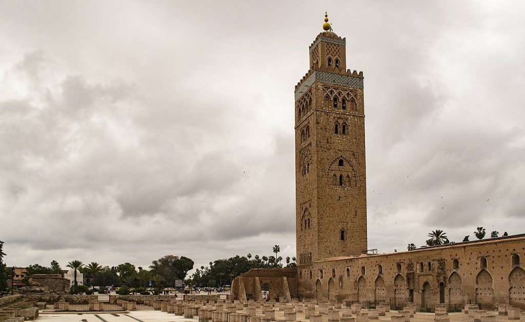 The Kutubiyya Mosque in Marrakesh Morroco was built by the ruling Moorish Dynasty that also controlled Spain
