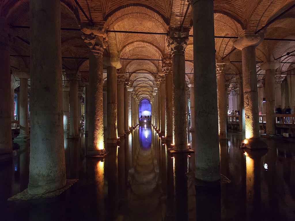 The Basilica Cisterns are massive underground water tanks designed to hold huge amounts of water