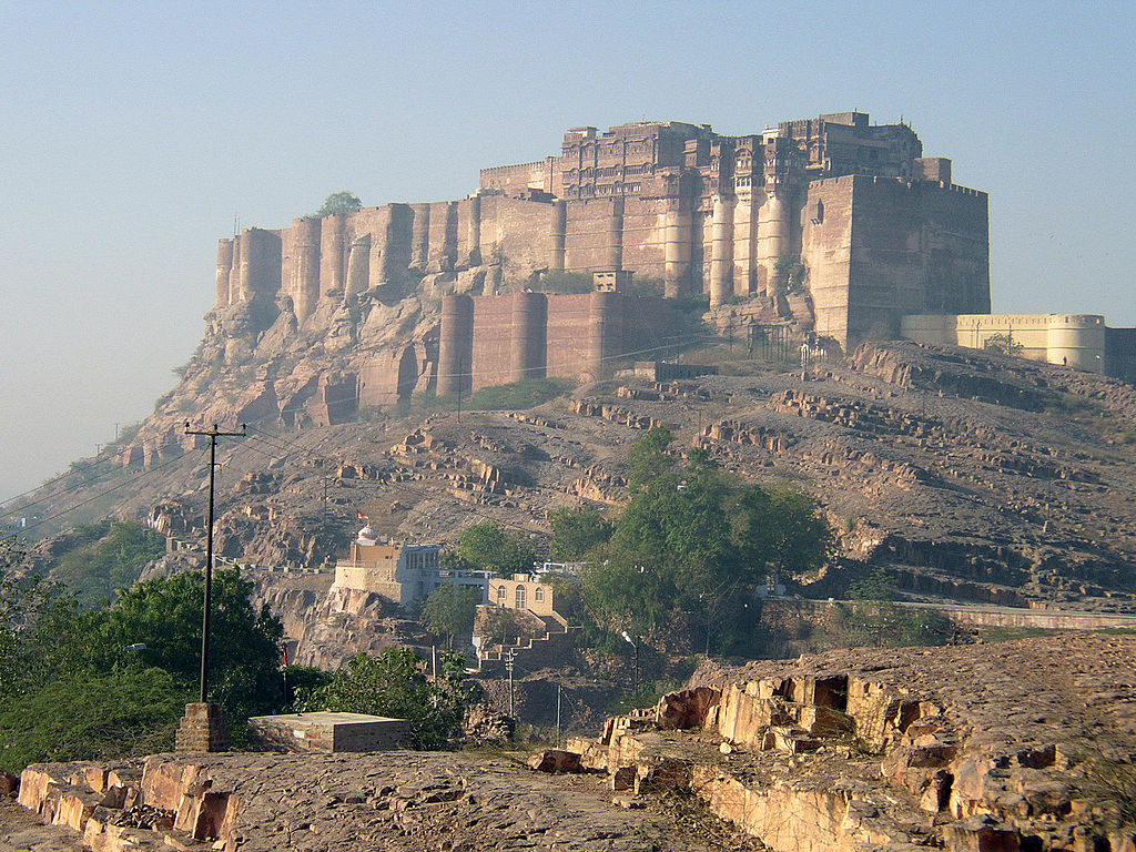 Mehrangarh is a tall castle built in India