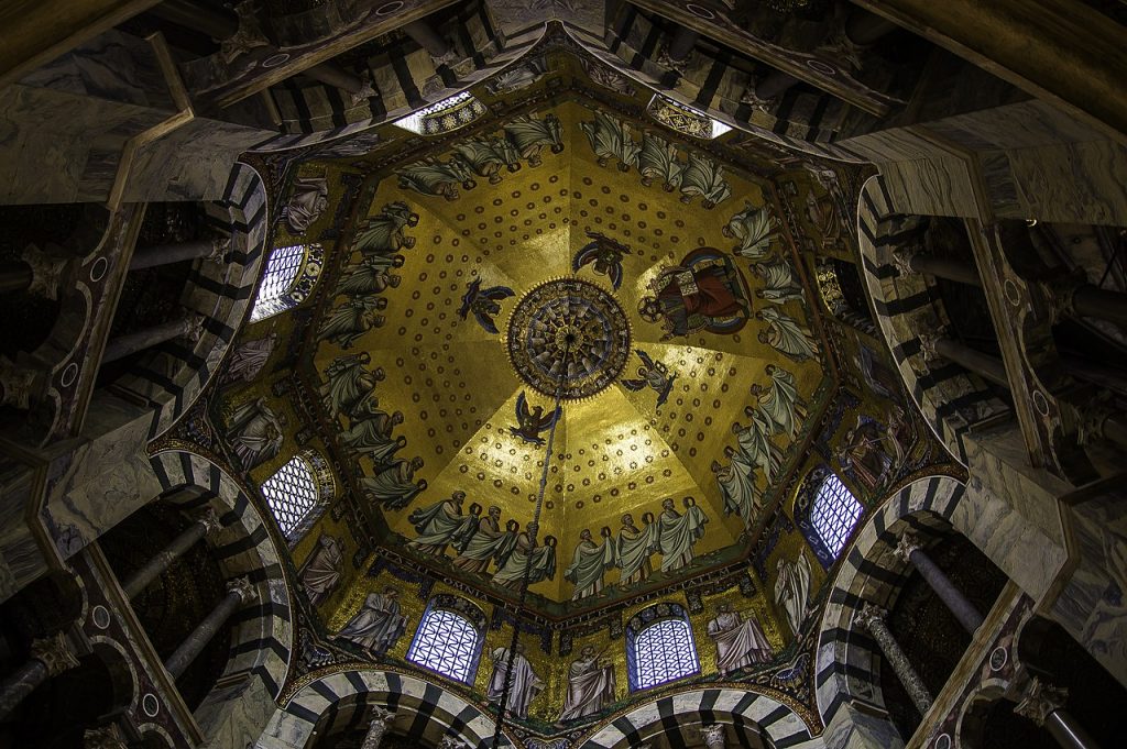 Interior view of the Octagonal Chamber in Aachen Cathedral 