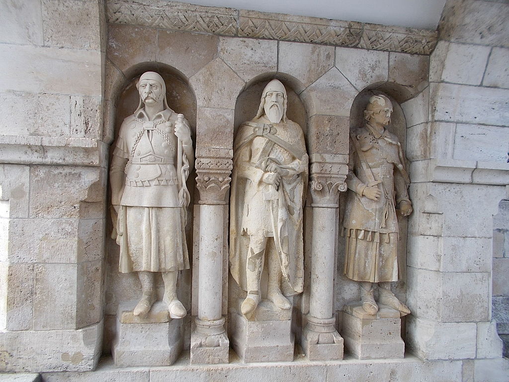 A few statues located in the Fisherman's Bastion in Budapest.