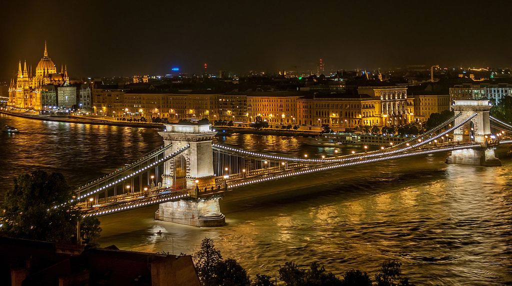 The Chain Bridge in Budapest over the Danube River