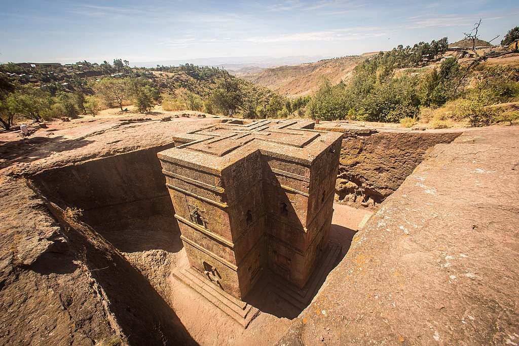 Some of the Christian Churches of Ethiopia are carved from solid rock making them rare forms of Monlithic Rock Cut Architecture.