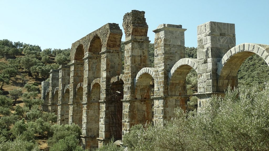 Lesbos, a Greek island in the Aegean Sea, is home to a well preserved Ancient Roman Aqueduct