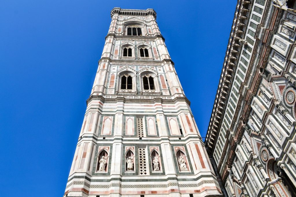 Giotto's Camponile acts as the bell tower for Florence Cathedral