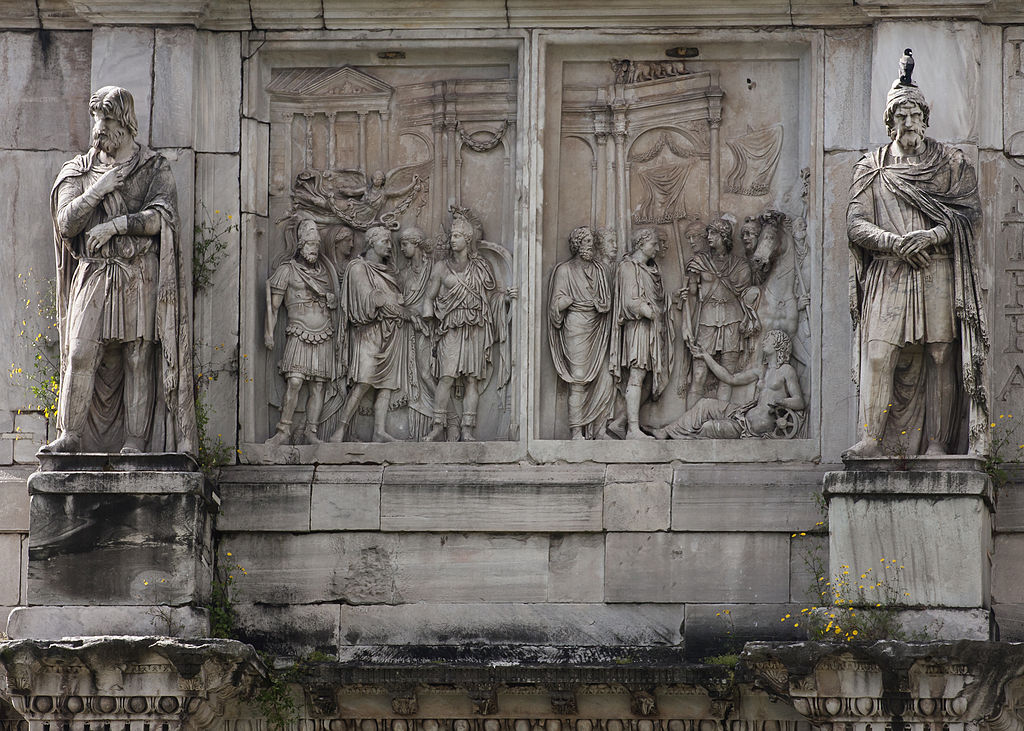 Many Roman Triumphal Arches were ornately decorated with marble statues and friezes. 