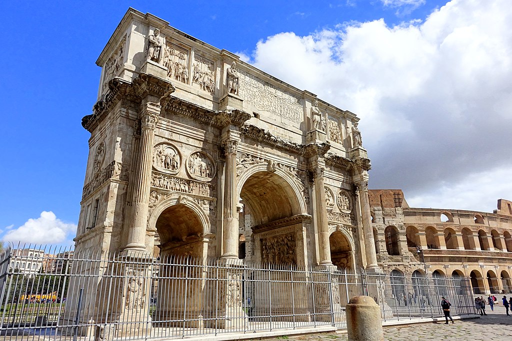 The Arch of Constantine is a Roman Triumphal Arch located right next to the Colosseum in Rome, Italy. 