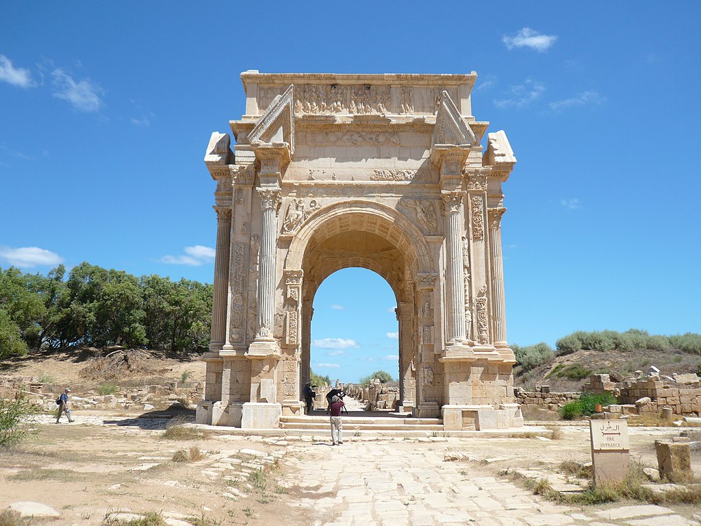 The arch of Septimius Severus at Leptis Magna is a large Roman Triumphal Arch. 
