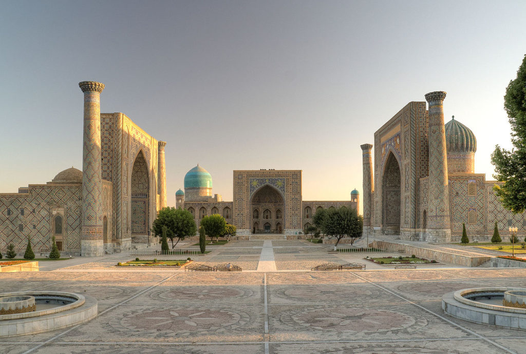 The Registan of Samarkand is a group of three separate Madrasas all built in the Timurid Architectural Style. 