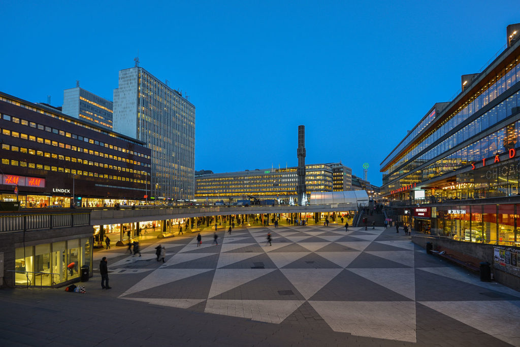Sergels Torg is a large open commercial square within Stockholm's Norrmalm Neighborhood