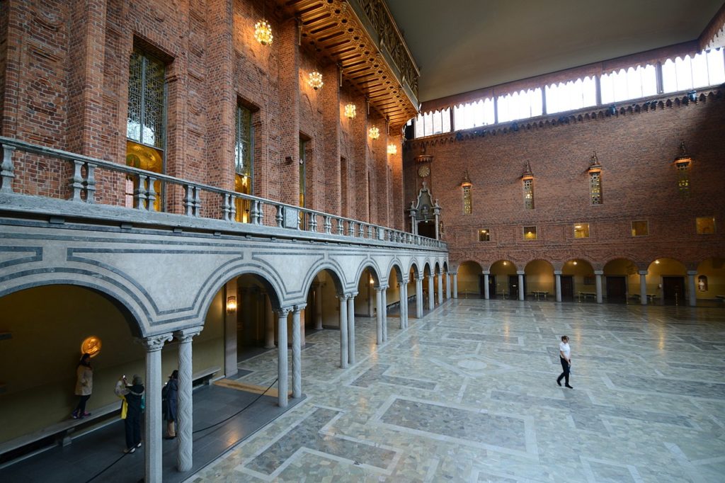Stockholm City Hall contains a blend of architectural styles, include the Blue Hall which is fashioned in the Renaissance Revival Style. 
