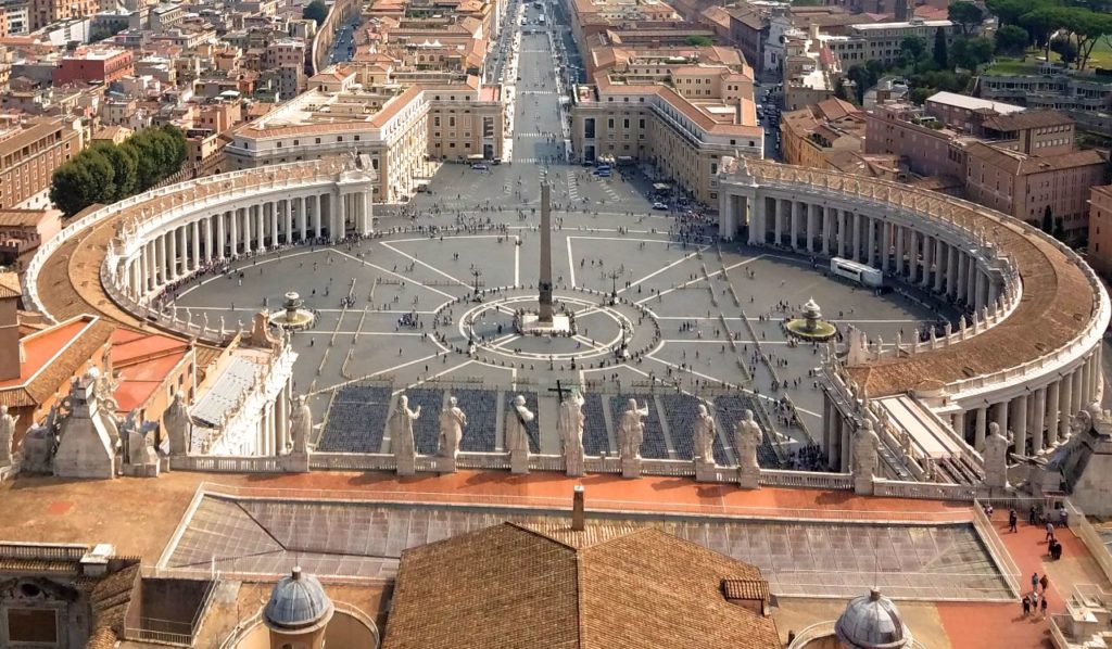 St. Peters Square is called Piazza San Pietro in Italian and it is located within Vatican City in Rome. 