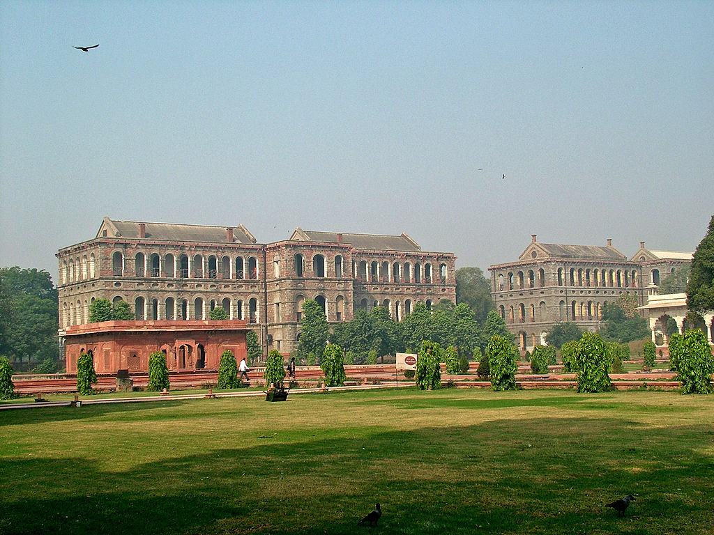 A view of some barracks that were constructed by the British East India Company to hold soldiers and supplies. These structures were build within the Red Fort, and they still exist today as a testament to British Rule in India. 