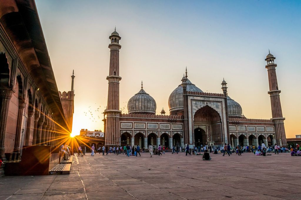 A view of the Jama Masjid in Delhi, one of several Mosques built by the Mughal Empire. 
