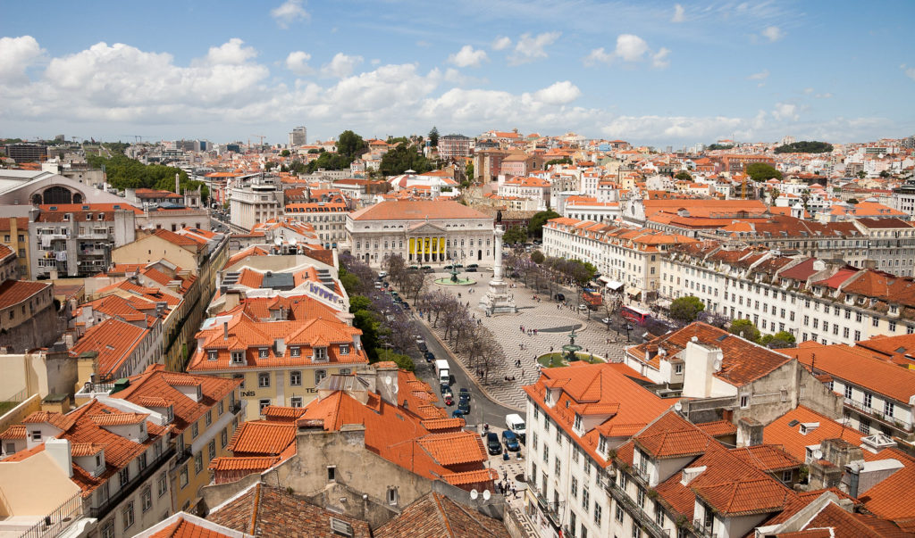 Rossio Square is one of several grand public squares within Lisbon. 