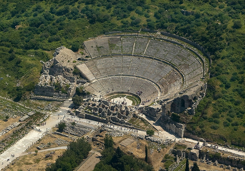 The Theater of Ephesus is one of the largest theaters in the ancient world. It was originally built by the greeks and then expanded and maintained by the Romans. 