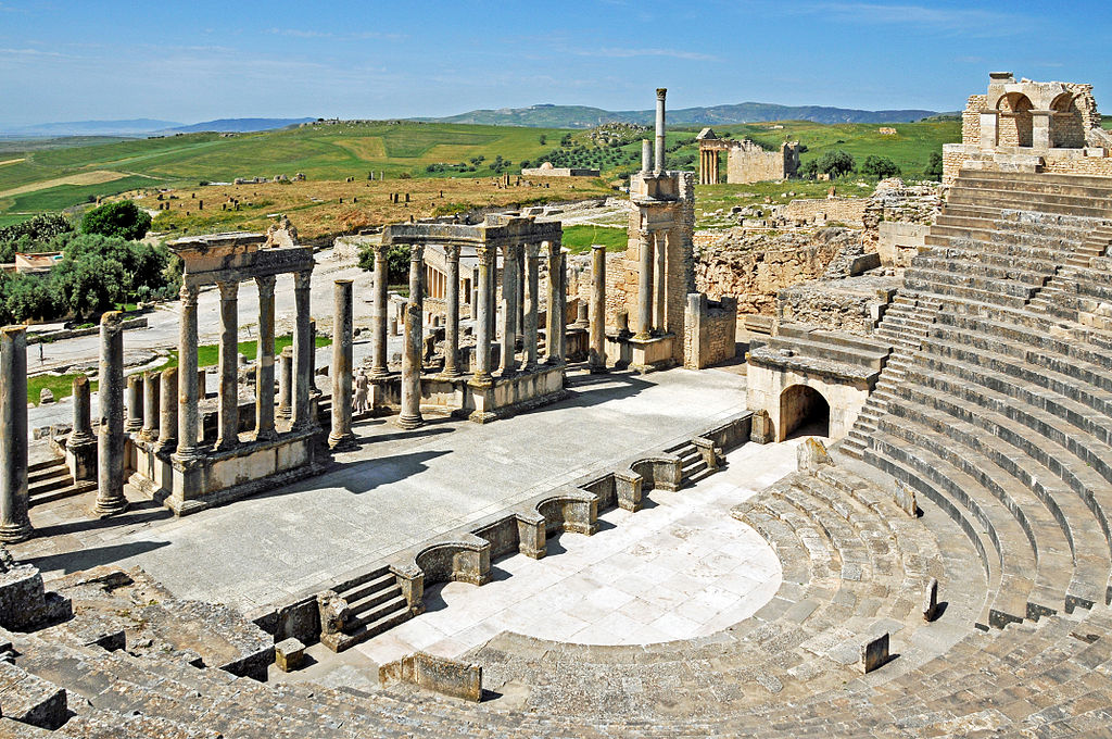 The Roman Theater of Dougga is located within the interior of Tunisia. 
