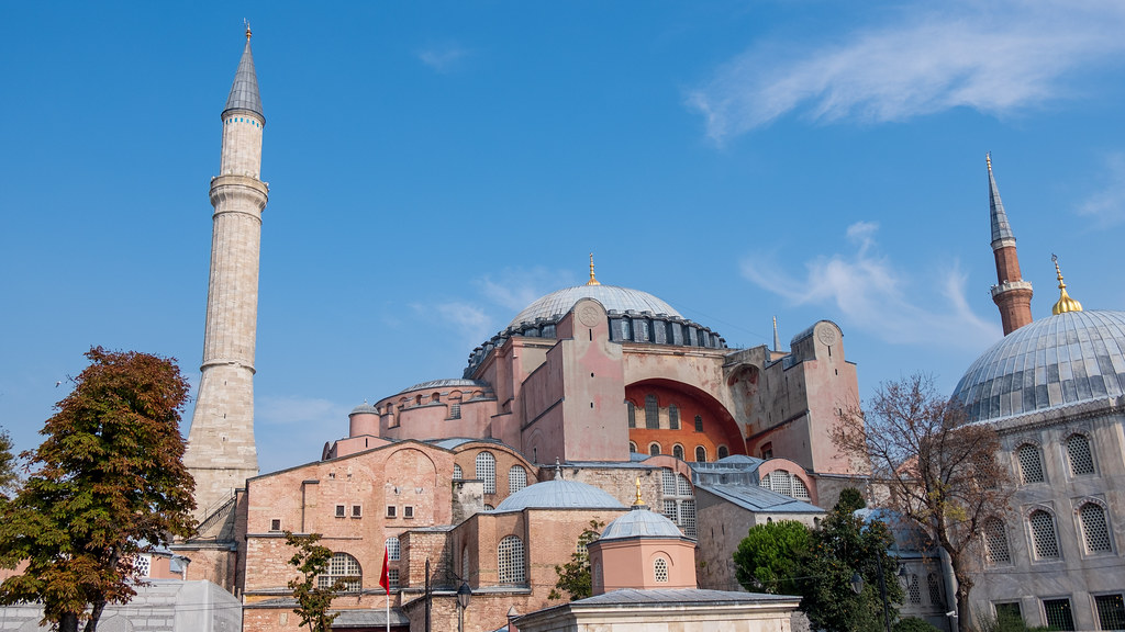 The Hagia Sophia was heavily modified by the Ottoman Empire. It now resembles a more traditional Ottoman Style Mosque, like the others found throughout the architecture of Istanbul. 
