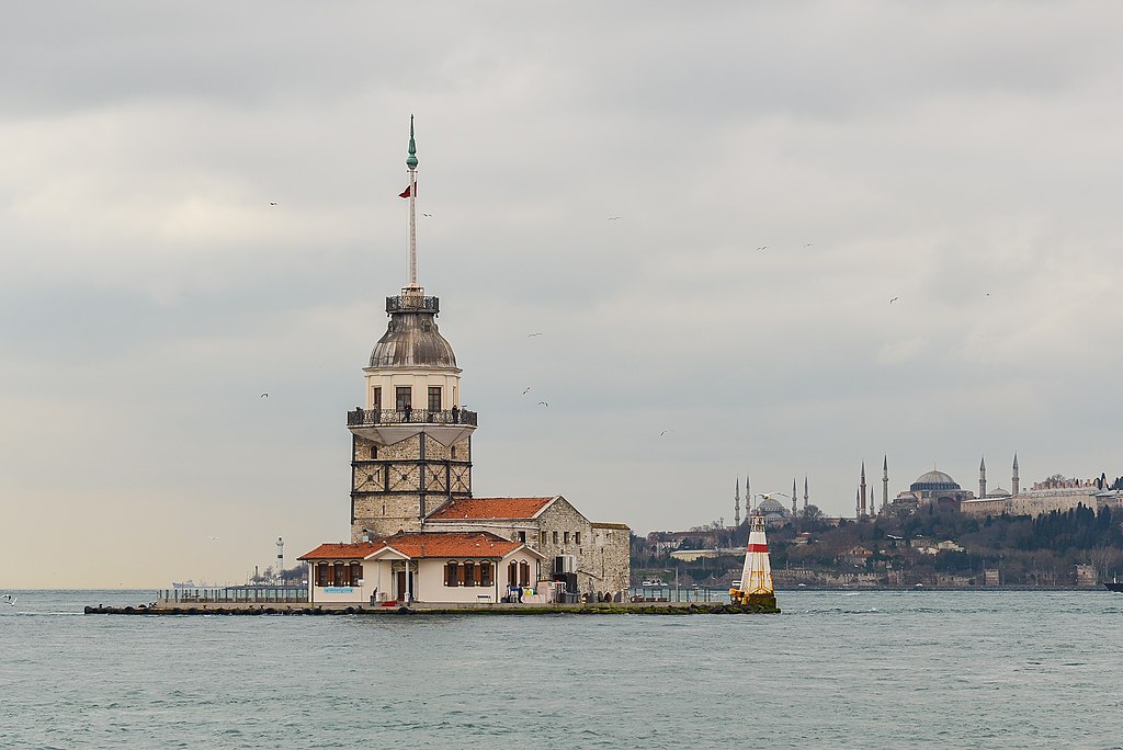 The Maiden's Tower is a lighthouse located offshore from Istanbul. 