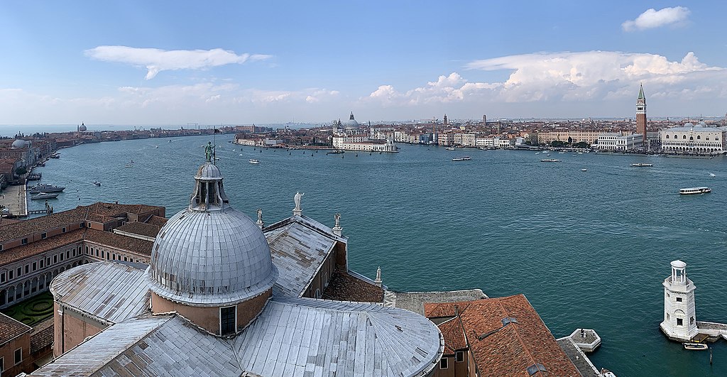 View of Venice from the belltower of the San Giorgio Monastery.