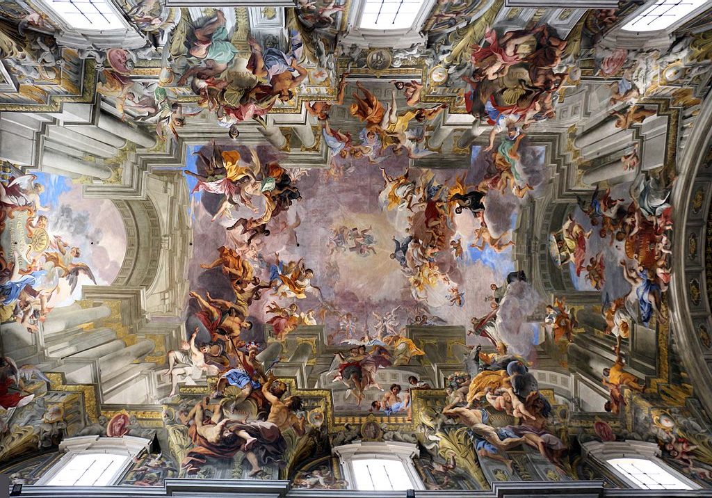 Baroque Frescoes can be found in many buildings from the Baroque Age. Baroque Architecture uses frescoes in a powerful way, like here at the church of St. Ignatius in Rome. 
