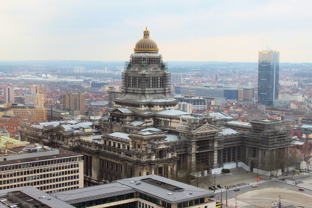 The Palais de Justice is located on a hill overlooking the city of Brussels Belgium. 