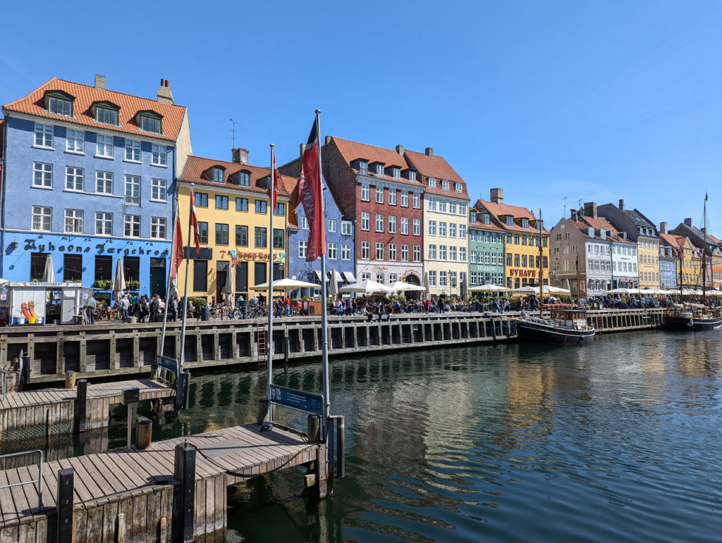 Nyhavn is a popular area in Copenhagen for eating out and drinking. 