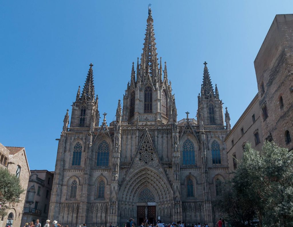 Barcelona Cathedral is a gothic cathedral in the city's Gothic Quarter. It has a facade that was completed in the 19th century. 