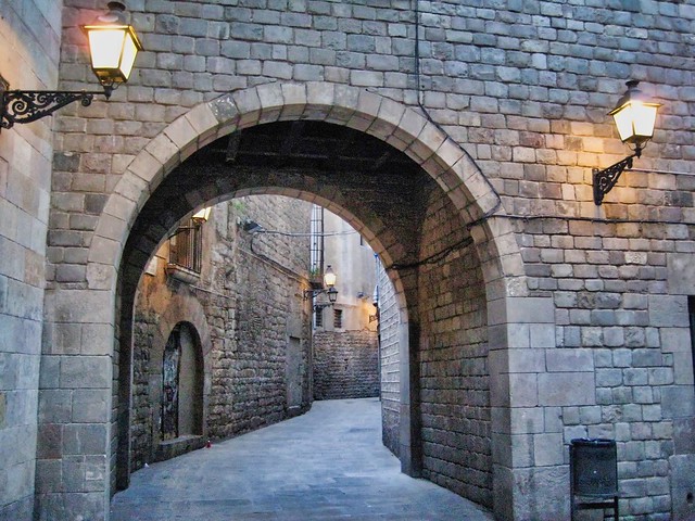 Barcelona's gothic quarter contains many stone buildings. 