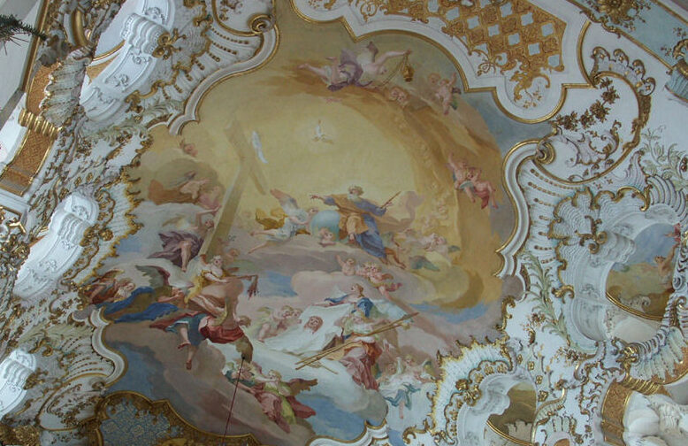 Rococo Frescoes are found throughout the buildings of the Rococo Age.