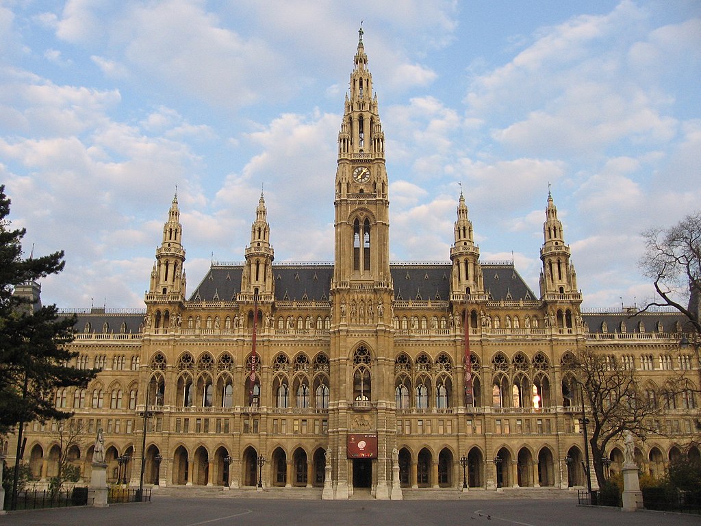 Vienna City Hall is an iconic building located within the Ringstrasse of Vienna. Its one of the city's many examples of Gothic Revival Architecture. 