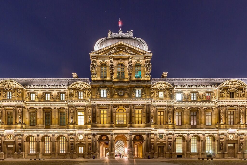 A view of the new facade of the Louvre, designed in the Second Empire Style. 