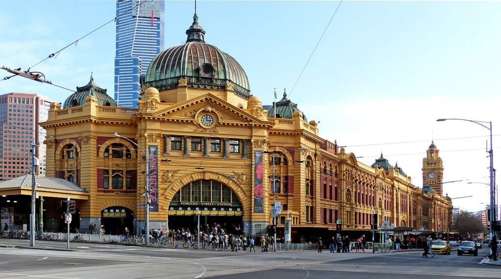 Flinders Street Station is a large train terminal in the Australian city of Melbourne. It was completed in the early 1900s and designed in the Beaux Arts Style. 