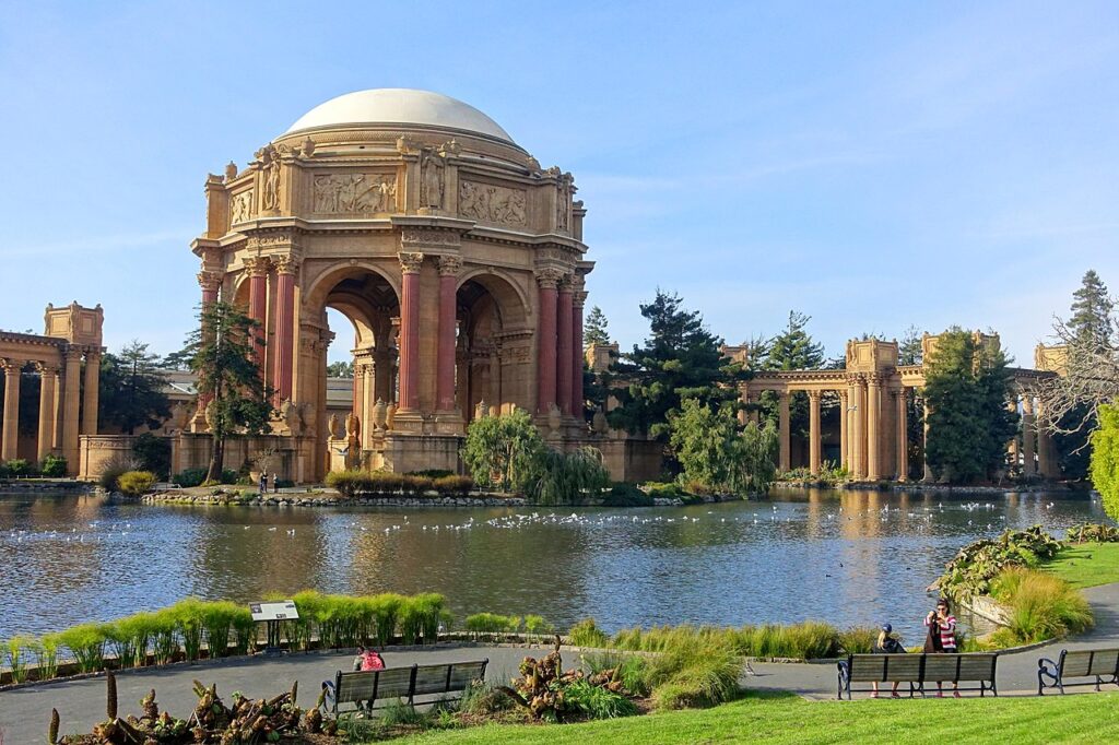 The Palace of Fine Arts in San Francisco is the city's finest example of Beaux Arts Architecture. 