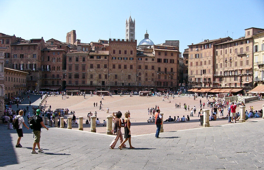 Image of Piazza Del Campo and you can see Siena Cathedral in the background