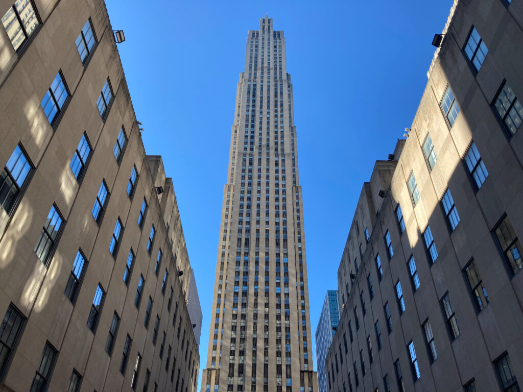 Rockefeller Center is a collection of buildings in midtown Manhattan. Many of the buildings were designed in the Art Deco Style. 