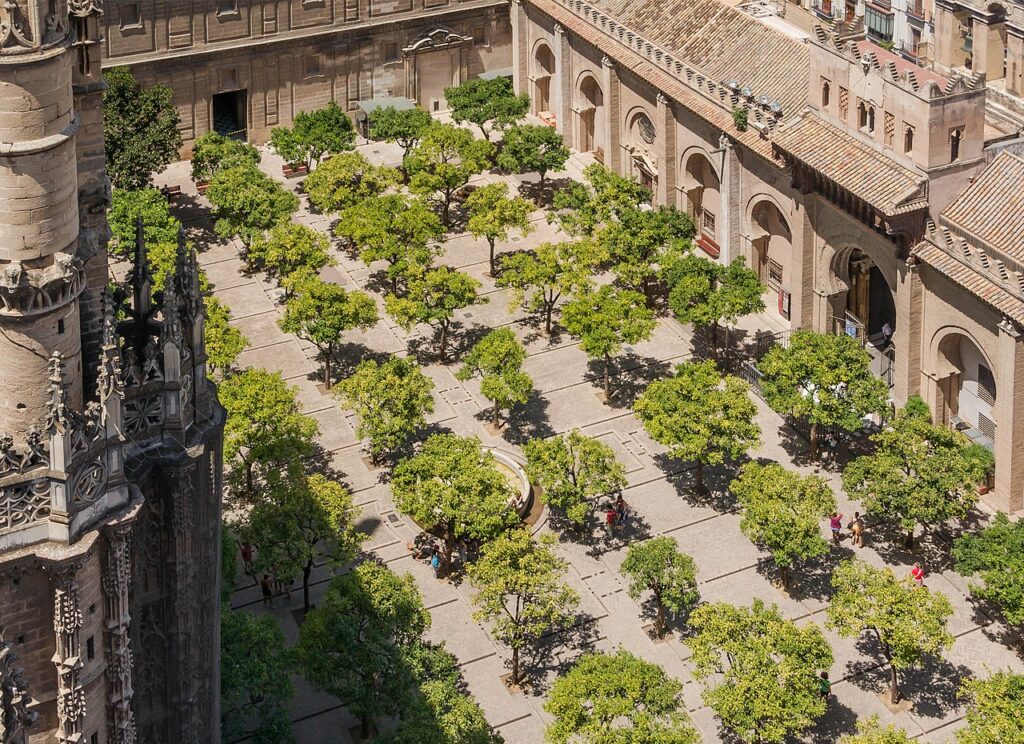 The Courtyard of the Oranges is a great example of Moorish Architecture in Seville