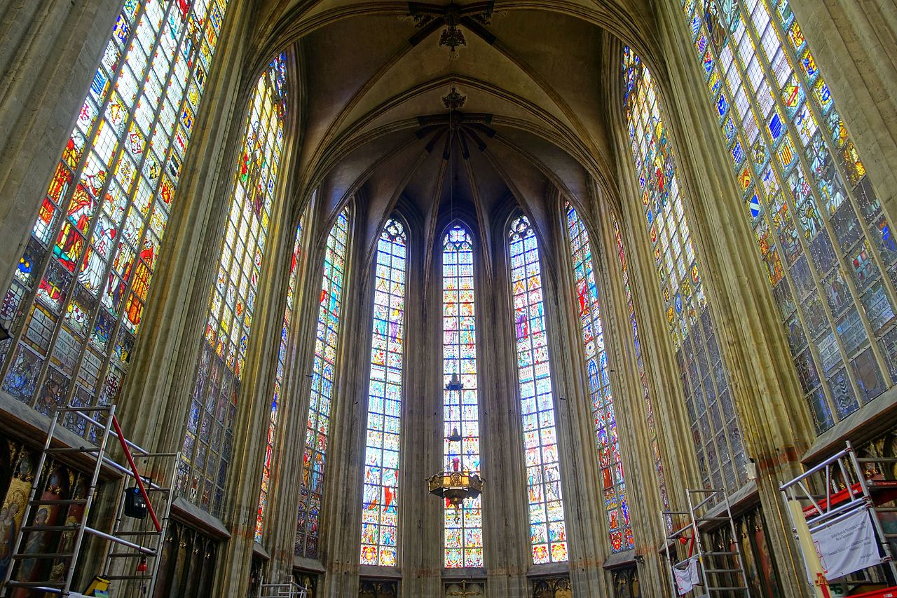 The Cathedral of St. Michael & St. Gudula contains elaborate stained glass windows. 