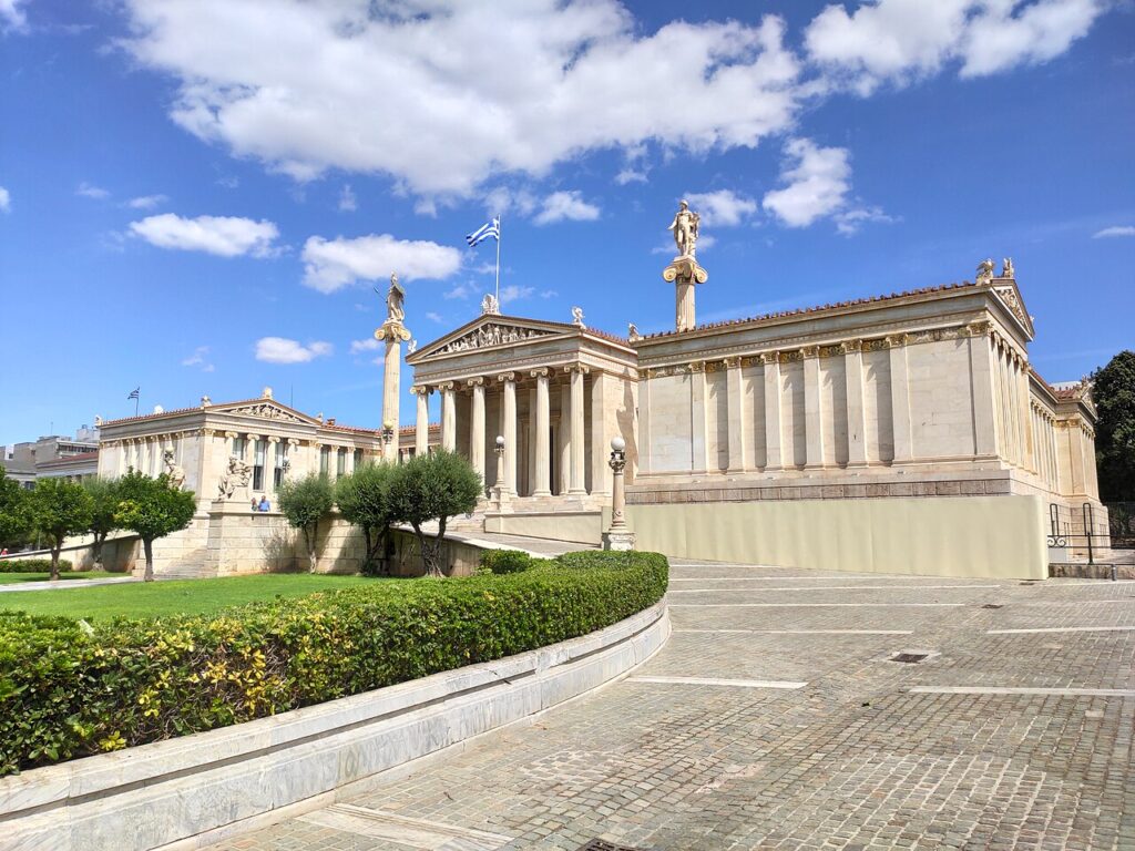 The academy of Athens is housed in a Neoclassical buildings in the center of the city. 