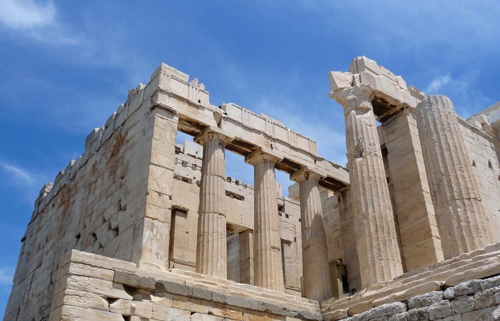The Propylaea is one of the major structures atop the Acropolis in Central Athens. 