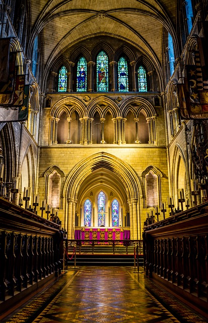 Christ Church cathedral contains stained glass and other Gothic elements.