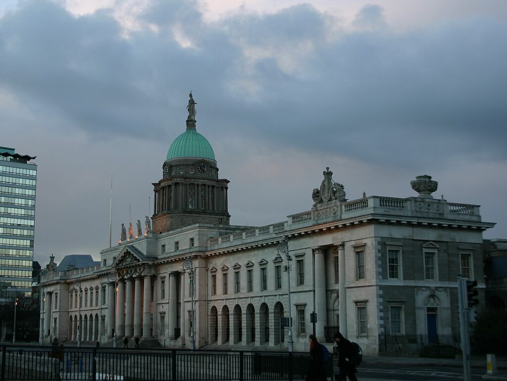 The Dublin Custom House is a great Neoclassical building overlooking the River Liffey in the center of the city.