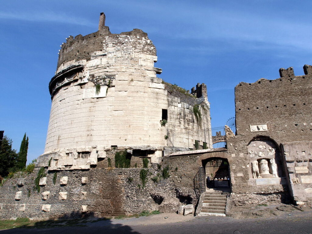 The Mausoleum of Caecilia Metella is located just outside Rome, along the Appian Way.