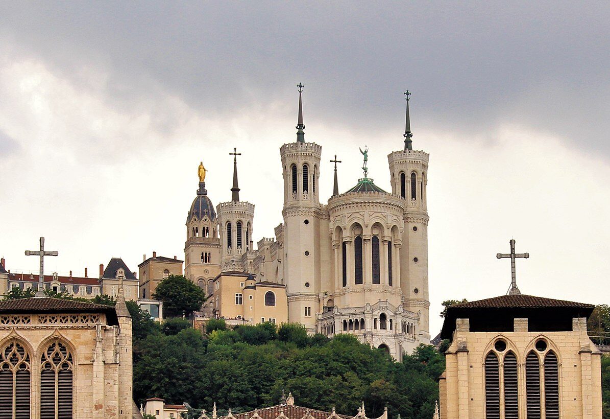 The Basilica of Notre-Dame de Fourvière is a large eclectic building in Lyon France. 