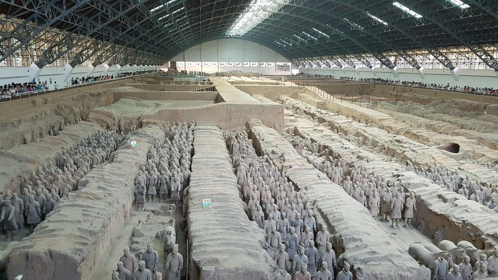 Qin constructed a massive terra cotta  army to protect his tomb for eternity. 
