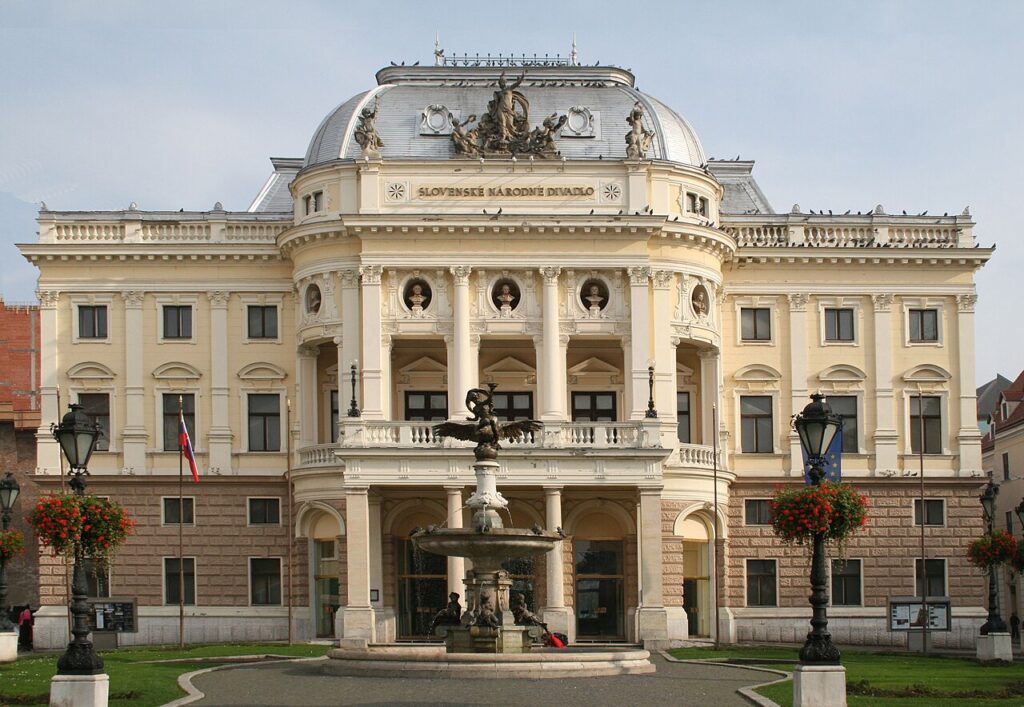 The Slovak National Theater is an impressive Baroque Revival building. 